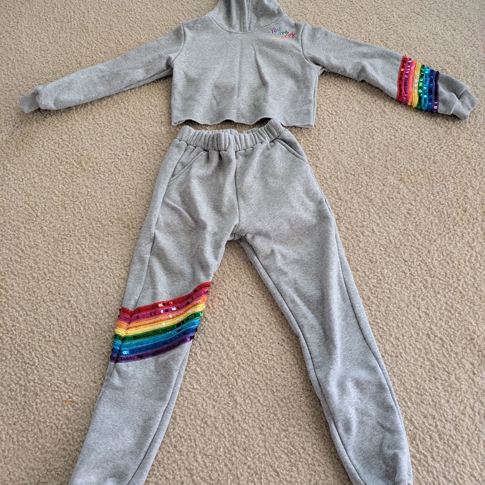 Lola And The Boys- Kids Gray Tracksuit with Rainbow Accents